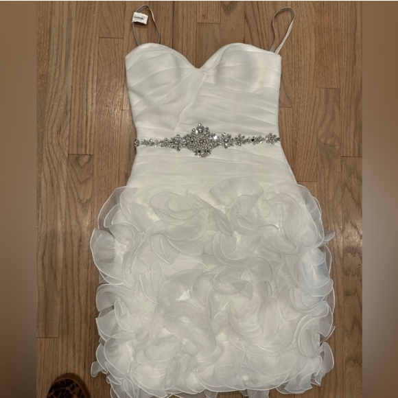 Moonlight Bridal White Embellished Ruched Strapless Dress - Picture 12 of 12